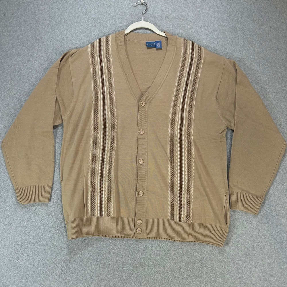Norman Rockwell Cardigan Sweater Mens 3X Tan Acrylic Grandpacore Vintage - Picture 3 of 8